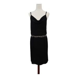NEW LOFT Cocktail Sheath Dress Womens 10 Black Beaded Cowl Neck